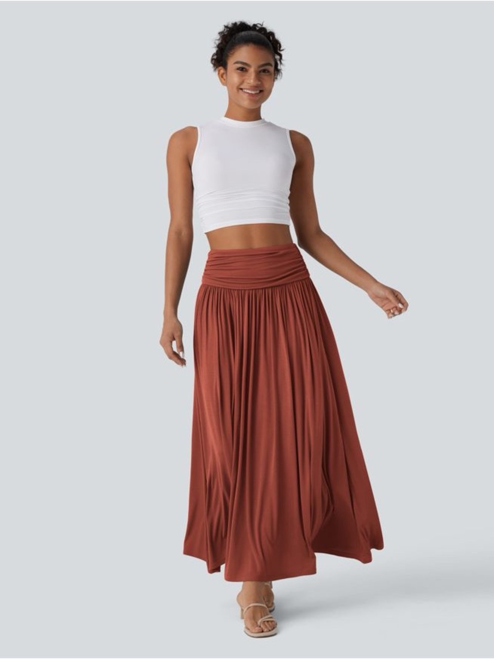 HALARA NWT Rooibos Tea High Waist Ruched Flowy Maxi Skirt L